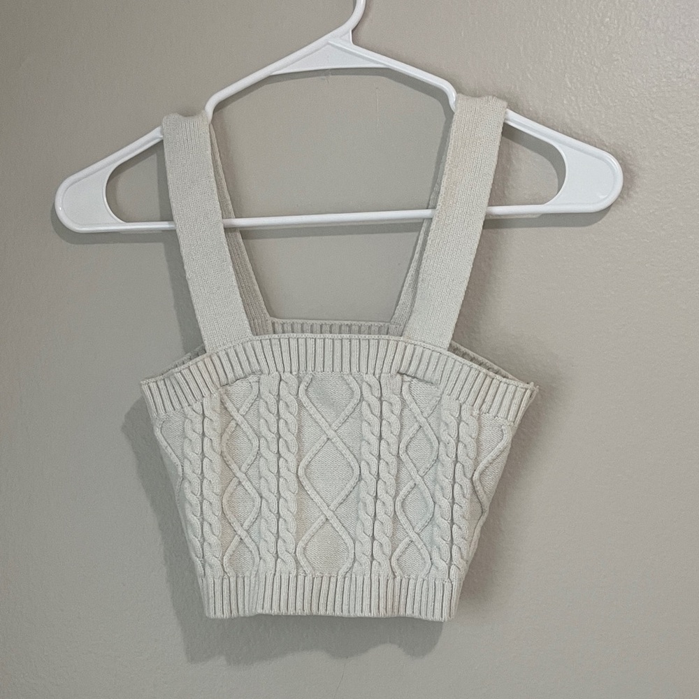 Forever 21 Ivory Cable Knit Sweater Tank Top
